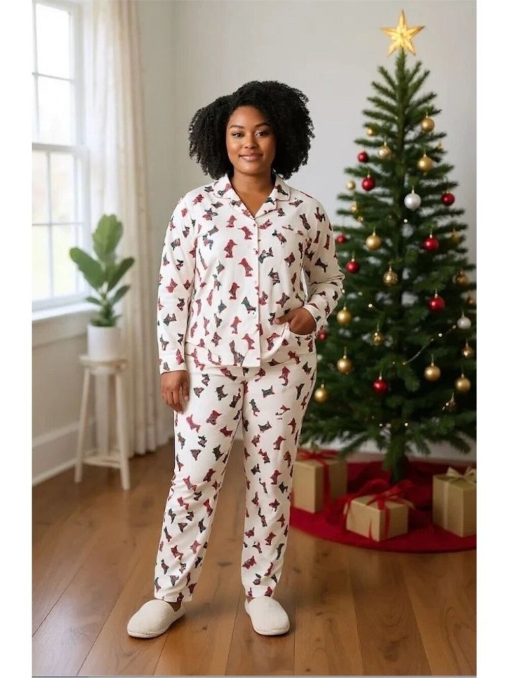 Dreams & Company Womens Scotty Dog Lane Bryant Pajamas Set Size 3X White XM NWT